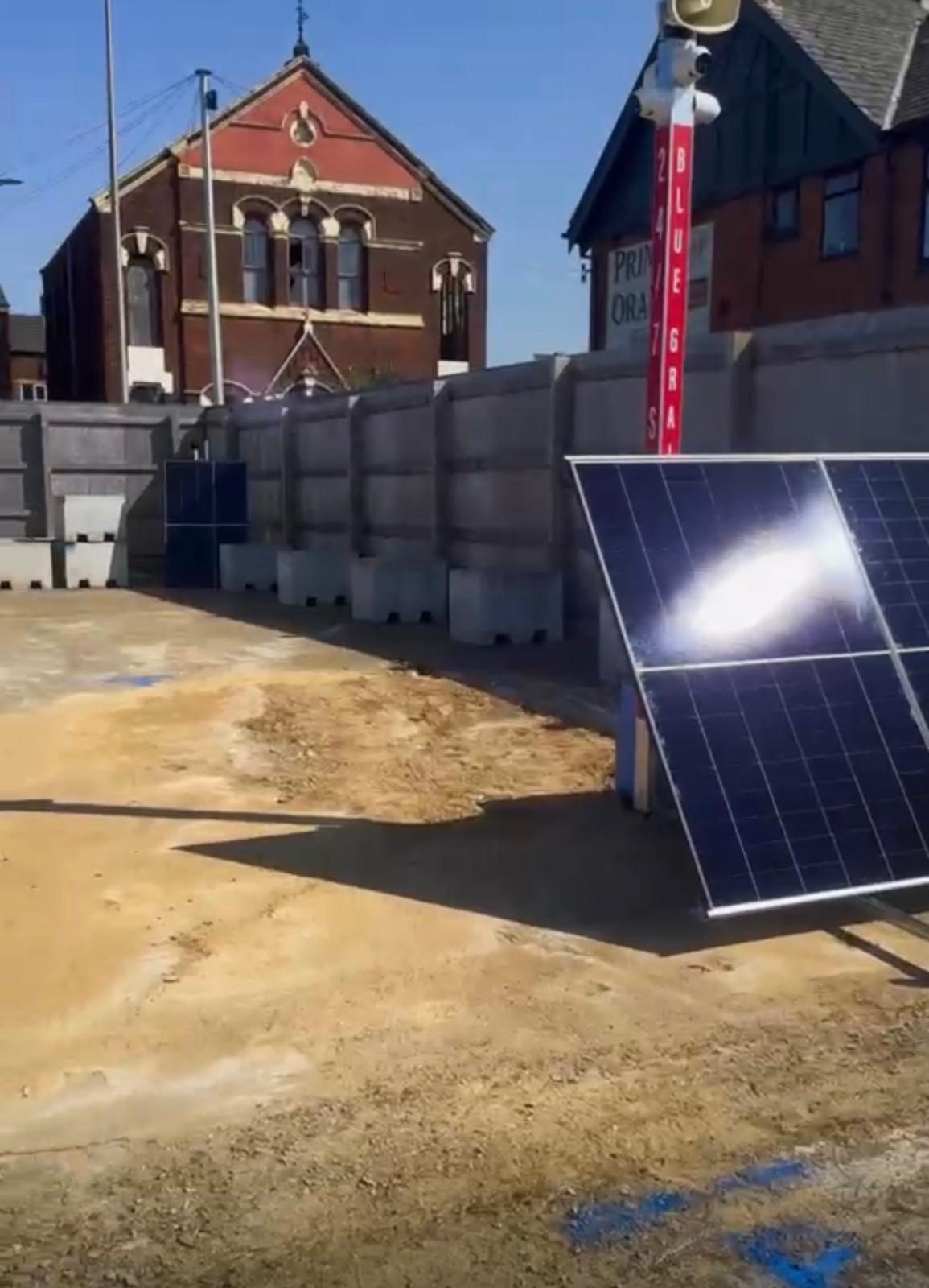 Bluegrain solar powered CCTV tower on a construction site